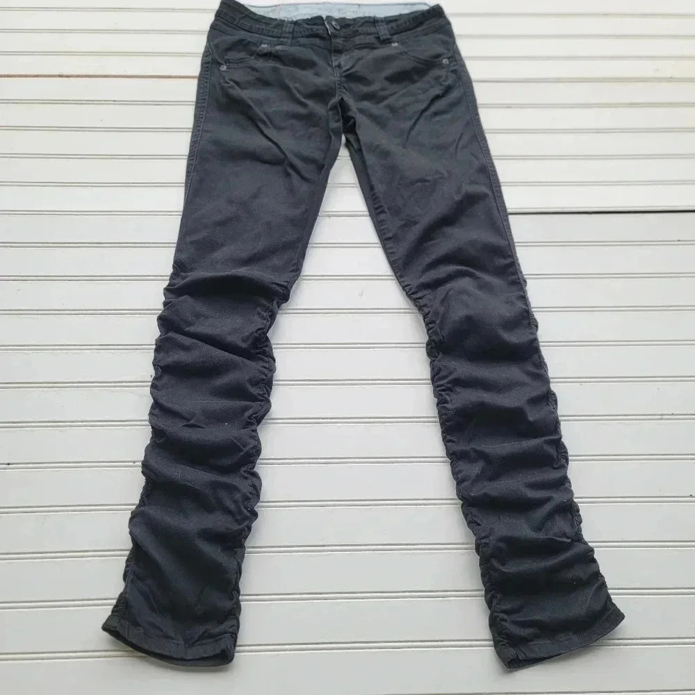 Zana Di Jeans Womens Rutched Leg Skinny Denim Jeans Black Juniors 29x32 Sz 9